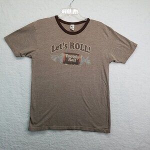 Tooties Roll‎ Shirt Medium Ringer Brown Heathered Lets Roll Short Sleeve